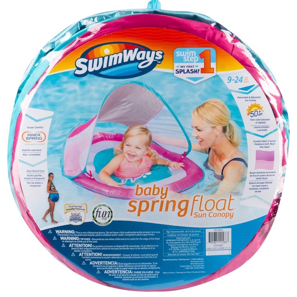 Swimways Baby Spring Float Sun Canopy swim step 1 Brand New pink 9-24 months